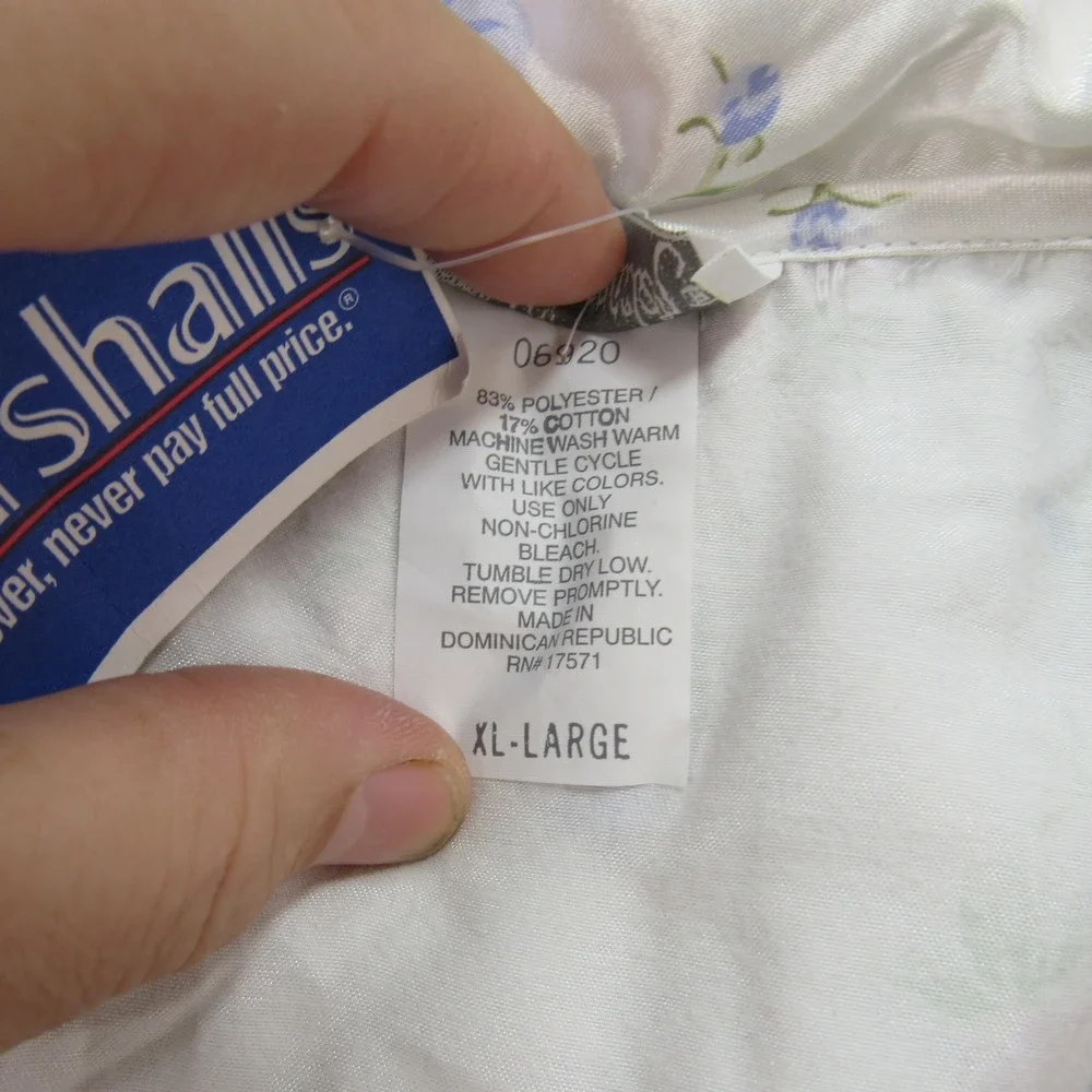 Character Womens XL Pajama Top Shirt White‎ Pink Blue Floral Satin Button Down